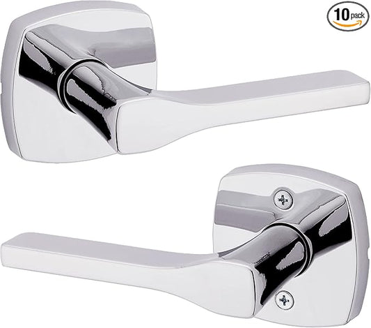 Kwikset Tripoli Lever Interior Passage Door Handle, Lever for Closet and Hallway Doors, Reversible Non-Locking Handle Lever, Polished Chrome (Pack of 10)