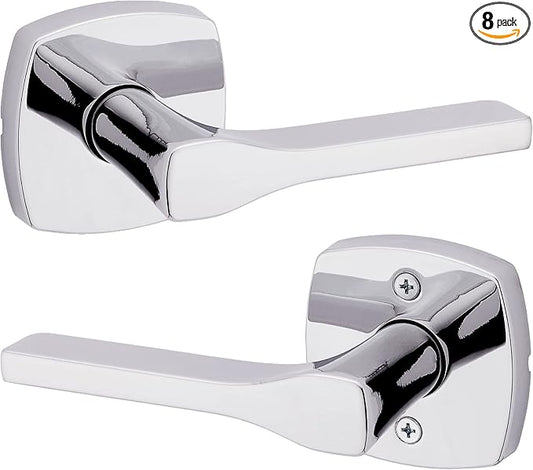 Kwikset Tripoli Lever Interior Passage Door Handle, Lever for Closet and Hallway Doors, Reversible Non-Locking Handle Lever, Polished Chrome (Pack of 8)