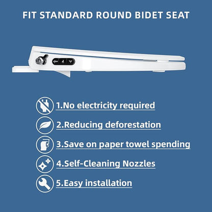 Clirass Bidet Toilet Seat, Soft Close Toilet Seat, Button control Feminine/Posterior Wash Switch, Knob Control Water Pressure,White (White/ROUND Black Silver Buttons, Round)