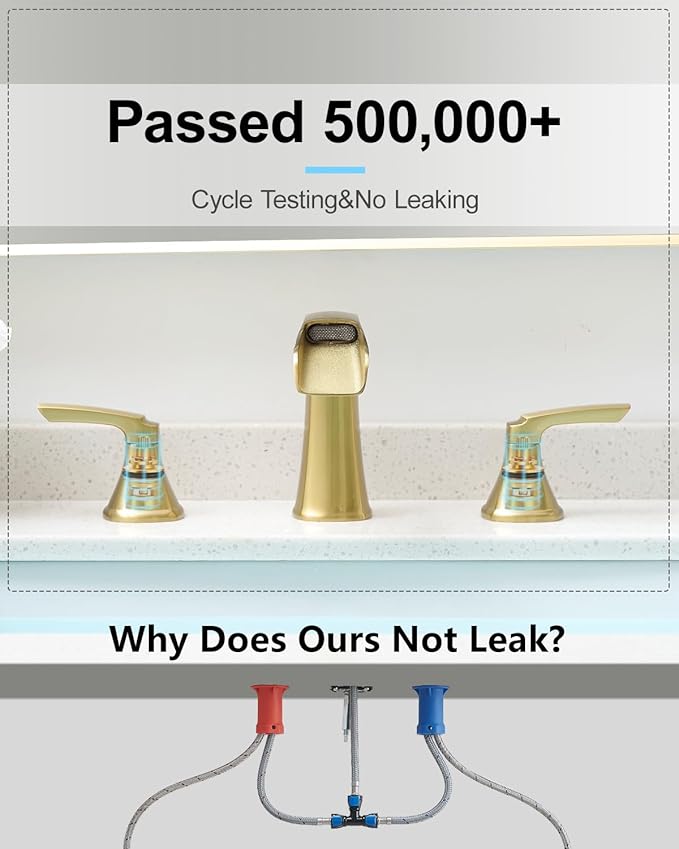 Fapully Bathroom Faucet 3 Hole, Polished Brushed Gold Waterfall 8 Inch Widespread Bathroom Sink Faucet with Pop-up Drain, Two-Handle Faucet for Bathroom Sink