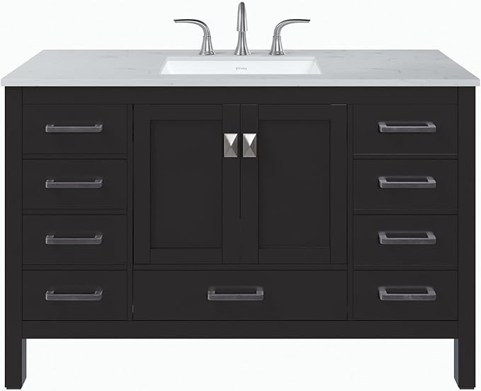 Eviva Aberdeen 54 in. Espresso Single Sink Bath Vanity with Carrara Quartz Top and Undermount Porcelain Sink