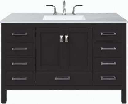 Eviva Aberdeen 54 in. Espresso Single Sink Bath Vanity with Carrara Quartz Top and Undermount Porcelain Sink