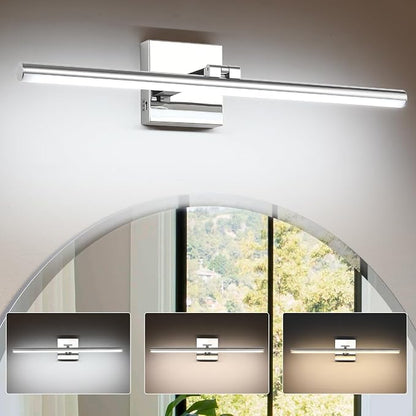 LED Bathroom Vanity Light, Modern Bathroom Light Fixture Over Mirror (3000K/4000K/6000K, Dimmable), Vanity Light Bar with Angle Adjustable, 24 Inch, Chrome