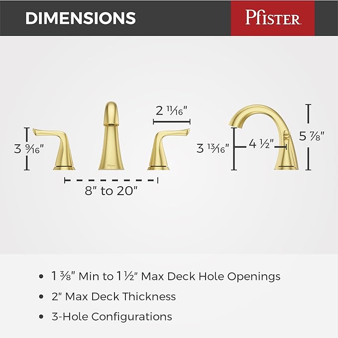 Pfister Willa Bathroom Sink Faucet, 8-Inch Widespread, 2-Handle, 3-Hole, NSF Certified, Brushed Gold Finish, LF049MALBG