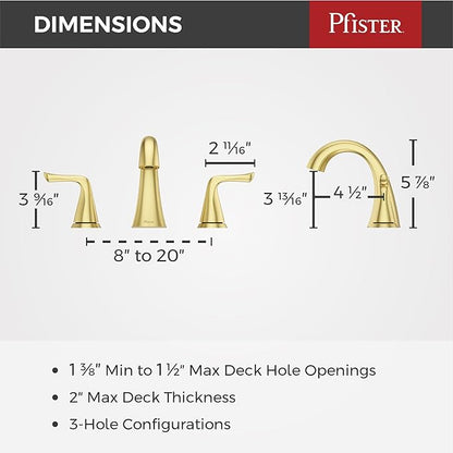 Pfister Willa Bathroom Sink Faucet, 8-Inch Widespread, 2-Handle, 3-Hole, NSF Certified, Brushed Gold Finish, LF049MALBG