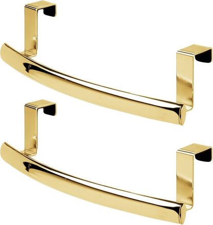 mDesign Steel Over Door Curved Towel Bar Storage, Hanger for Cabinet or Cupboard, Holder Rack for Kitchen, Bathroom - Holds Hand/Dish Towels, Washcloths - Spira Collection - 2 Pack - Soft Brass