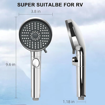 RV Shower Head with Hose, High Pressure 5 Mode Shower head Replacement, Showerheads for RV/Campers, Travel Trailer, Motorhome for Water Saving, Handheld Shower Head Holder and Hose, On Off Switch