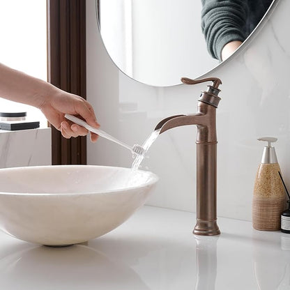 Copper Vessel Sink Faucet Tall Brass Waterfall Faucet for Vessel Sink | Bathroom Faucets Farmhouse Single Hole Single Handle Vanity Lavatory Without Overflow Pop Up Drain for Washroom by BATHLAVISH