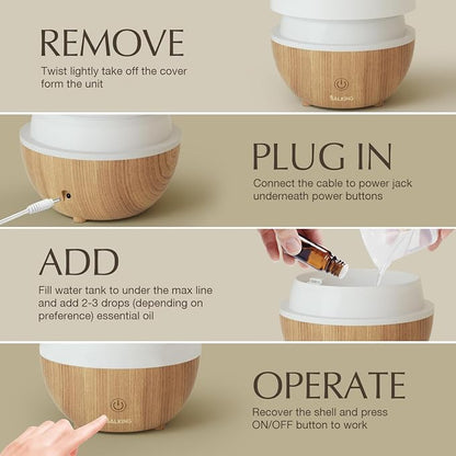 SALKING Essential Oil Diffuser with Luxury Hotel Fragrance Oil Set, 100ml Small Ultrasonic Aromatherapy Diffuser, Auto Shut-Off, Warm White Light, Cool Mist Humidifier for Home & Office