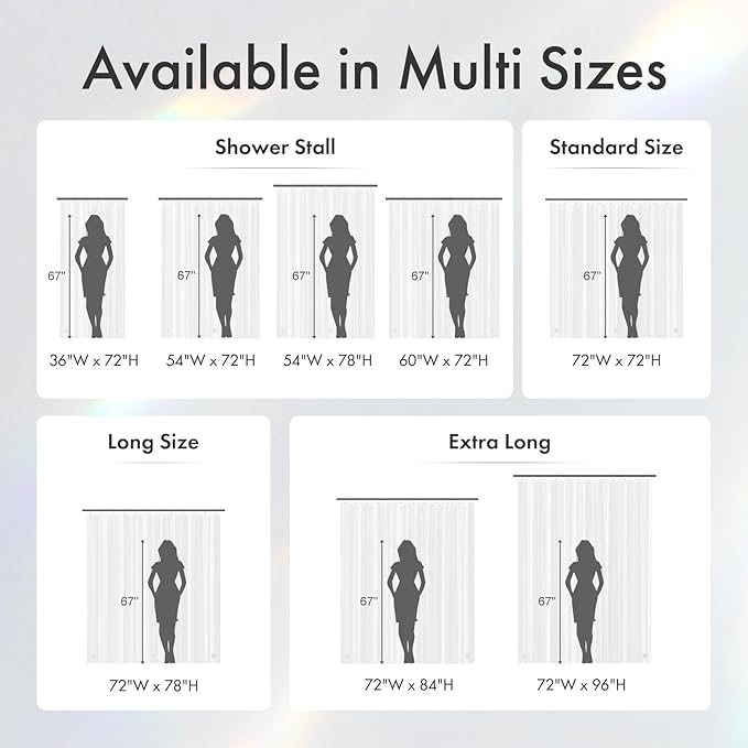 Grey Shower Curtain Liner, 72x72 Plastic Shower Liner PEVA Medium Weight Inside Shower Curtains for Bathroom with Rustproof Grommets