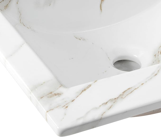 JONATHAN Y SNK1000C Ancillary 3-Hole 20 in. W x 18.25 in. D Classic Contemporary Rectangular Ceramic Single Sink Basin Vanity Top, White Marble Effect