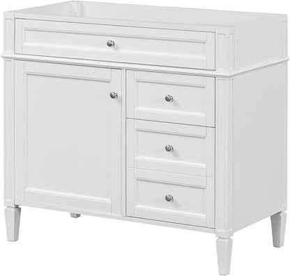 36" Bathroom Vanity Without Top Sink,Modern Freestanding Storage Cabinet with 2 Soft-Close Drawers & Tip-Out Tray,Solid Wood Frame Vanity Only w/Adjustable Shelf & Door Organizer,White