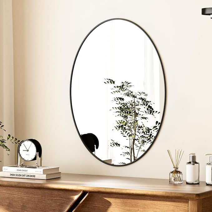 Koonmi Black Oval Bathroom Mirror, 24"x32" Oval Mirror for Wall | Shatterproof Bathroom Vanity Mirror for Bedroom Living Room Entryway, Horizontal or Vertical, Hardware Included