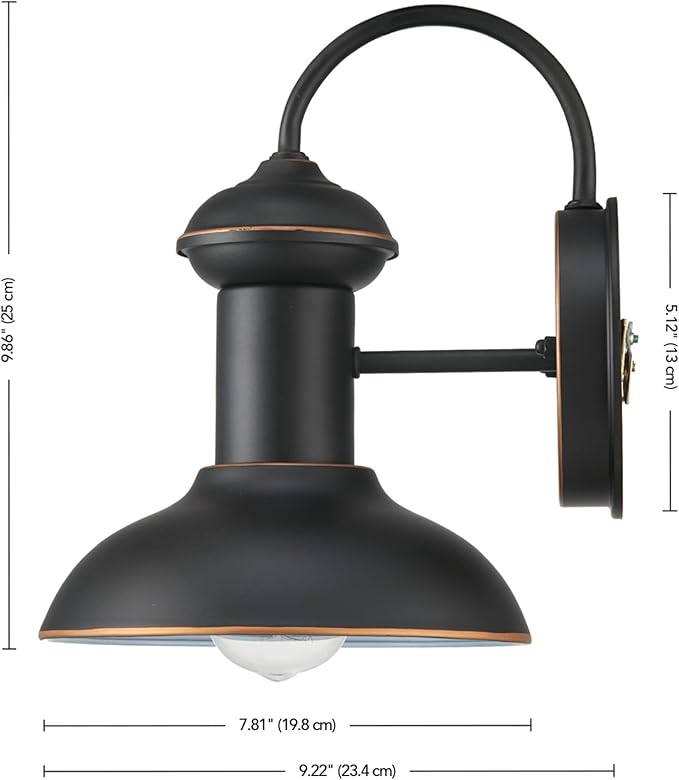 Globe Electric 40190 1-Light Indoor/Outdoor Wall Sconce, Oil Rubbed Bronze, Wall Lighting, Wall Lamp Dimmable, Kitchen Sconces Wall Lighting, Porch Light, Patio Décor, Bulb Not Included