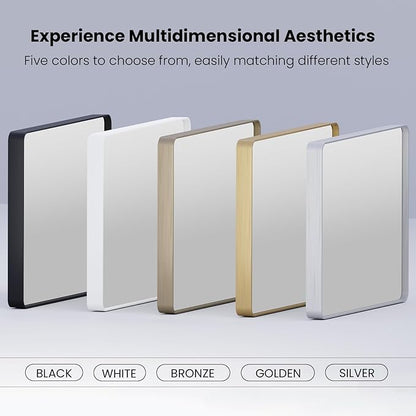 Gold Bathroom Mirror, 36x36 Inch Brushed Gold Metal Frame Mirror for Wall, Rounded Rectangle Bathroom Vanity Mirror, Tempered Glass, Anti-Rust, Horizontal/Vertical