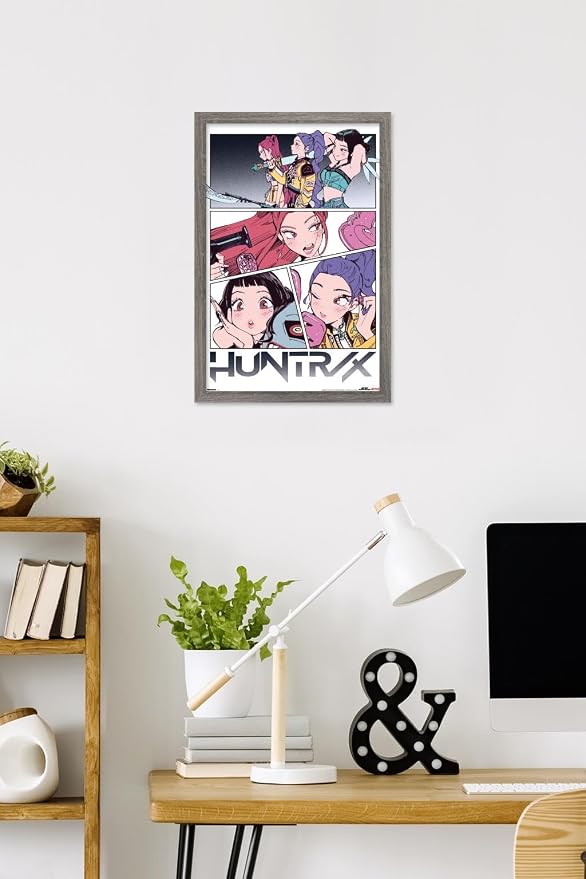 Trends International Netflix KPop Demon Hunters (2025) - Huntrix Manga Panels Wall Poster, 22.4L x 14.7W, Barnwood Framed Version