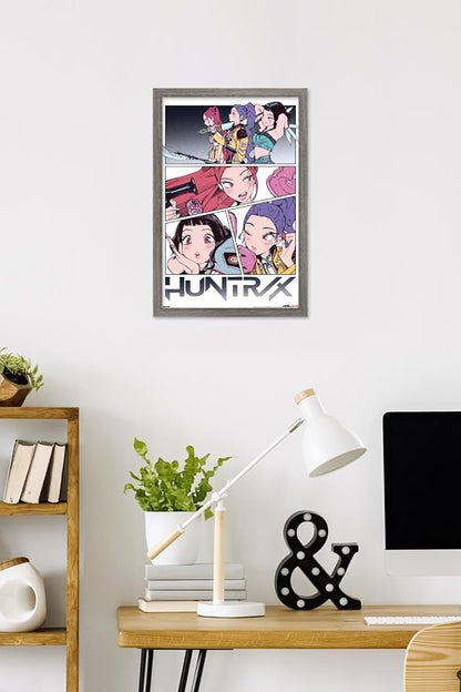 Trends International Netflix KPop Demon Hunters (2025) - Huntrix Manga Panels Wall Poster, 22.4L x 14.7W, Barnwood Framed Version