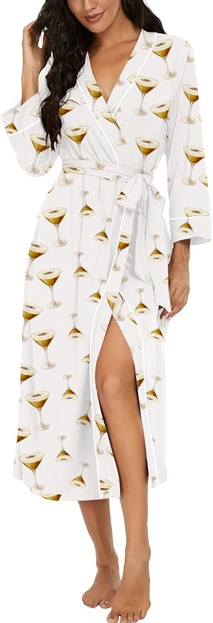 PrinStory Womens Robe Long Knit Bathrobe Lightweight Soft Robes Ladies Bath Robe