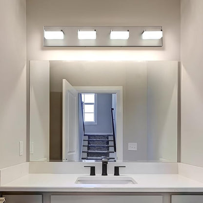 LED Vanity Light Fixture for Bathroom, 4-Light Brushed Nickel Bathroom Light Over Mirror, Modern Vanity Lighting Wall Light Fixtures