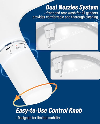 SAMODRA Bidet Toilet Seat with Soft Close Lid - Non-Electric Dual Nozzle System, Quick-Release for Easy Installation & Clean