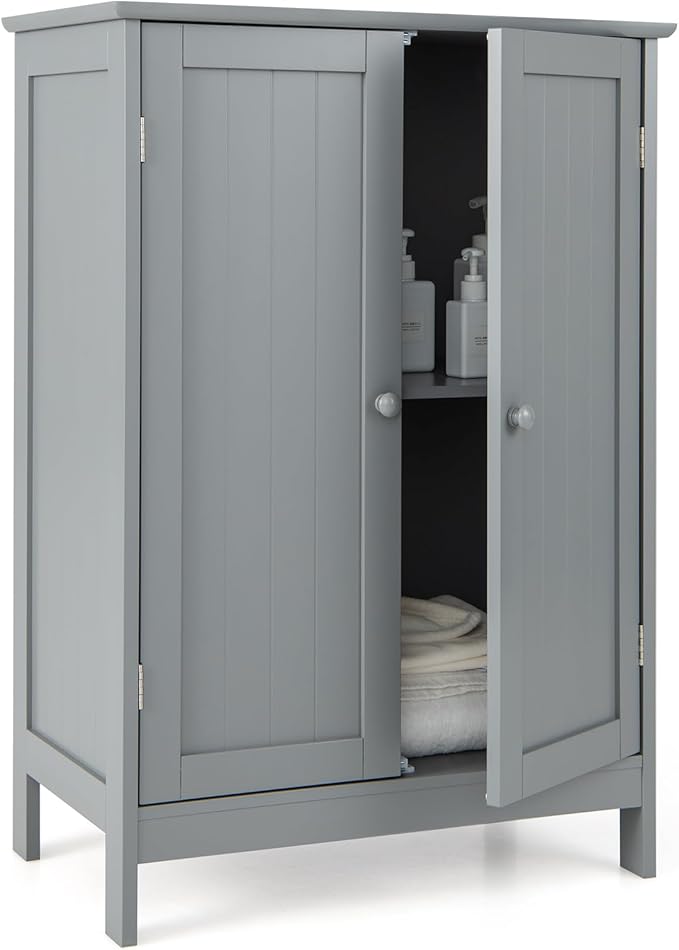 Giantex Storage Cabinet with Doors and Shelves - Freestanding Storage Organizer with Anti-Tipping Device, Entryway Storage Unit for Living Room, Home Decor, Bathroom Floor Cabinet (Gray)