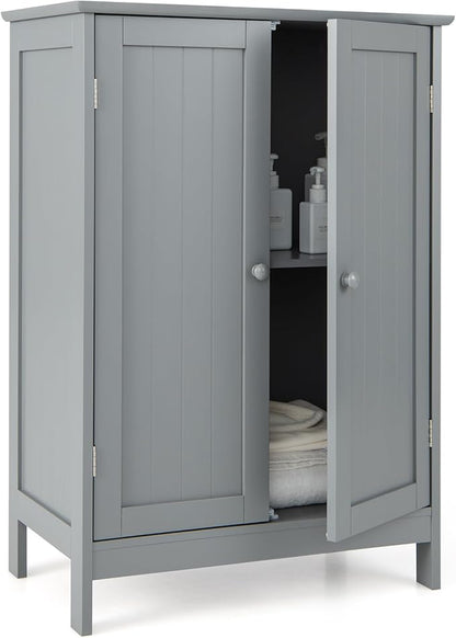Giantex Storage Cabinet with Doors and Shelves - Freestanding Storage Organizer with Anti-Tipping Device, Entryway Storage Unit for Living Room, Home Decor, Bathroom Floor Cabinet (Gray)