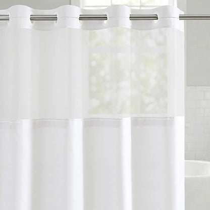 Americanflat 72x75 Hookless Shower Curtain - Water-Resistant Striped Shower Curtain with Sheer Panel, Snap-in Liner, and Durable Grommets - 100% Polyester - Black and White