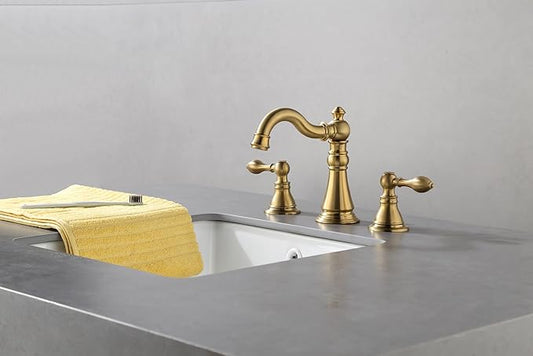 Two Handle Bathroom Sink Faucet 3 Hole Brushed Gold with Pop up Drain,High Arc Lavatory 8 Inch Widespread Bathroom Faucet, F-8805-BG