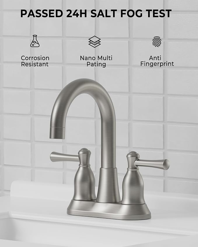 VXV Bathroom Sink Faucet 4 Inch 2 Handle Vintage Antique Lavatory Vanity Mixer Tap 360 Rotating with Pop-up Drain and Water Hoses Brushed Nickel