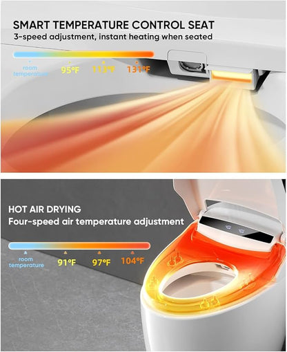TDH Smart Toilet,Tankless Toilets with Foot Sensor,Heated Toilet Bidet with Warm Water Sprayer and Dryer,LED Display and Night Light,Auto Flush ADA Comfort Height