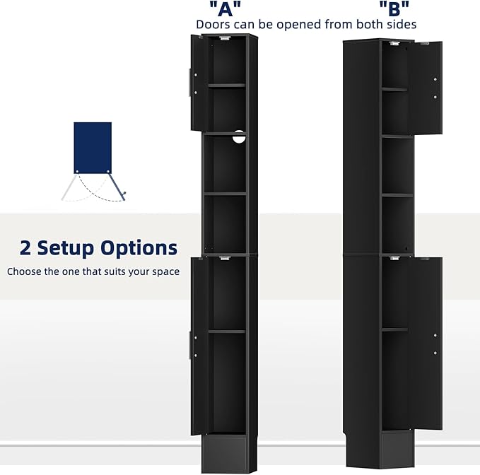 MOHOPE Narrow Bathroom Storage Cabinet, 72" Tall Slim Bathroom Cabinet with 2 Doors & Adjustable Shelves, Skinny Freestanding Floor Cabinet for Small Spaces, Living Room, Black