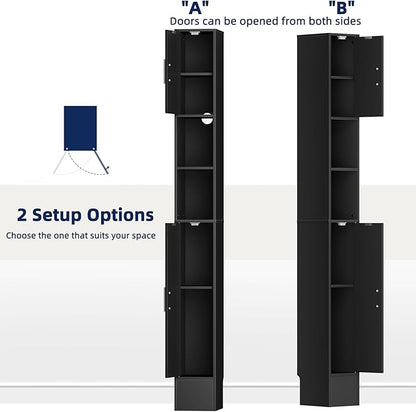 MOHOPE Narrow Bathroom Storage Cabinet, 72" Tall Slim Bathroom Cabinet with 2 Doors & Adjustable Shelves, Skinny Freestanding Floor Cabinet for Small Spaces, Living Room, Black