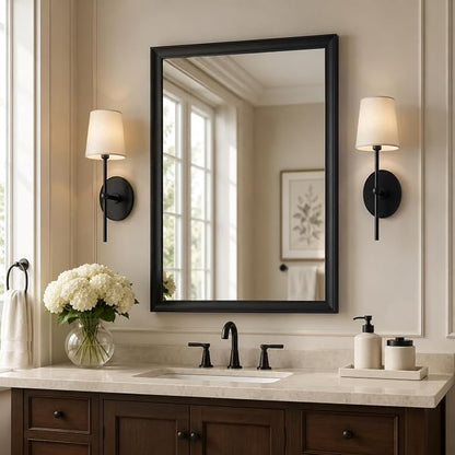 24x36 Inch Matte Black Bathroom Mirrors for Over Sink | Curved Aluminum Frame Rectangular Vanity Mirror, HD Tempered Glass, Rust-Resistant Wall Mirror for Bedroom & Entryway