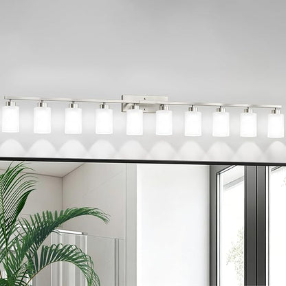 IZORRO Modern Bathroom Light Fixtures, 10 Light Brushed Nickel Vanity Lights, Bathroom Lighting Fixtures Over Mirror with White Glass for Living Room Cabinet Bedroom