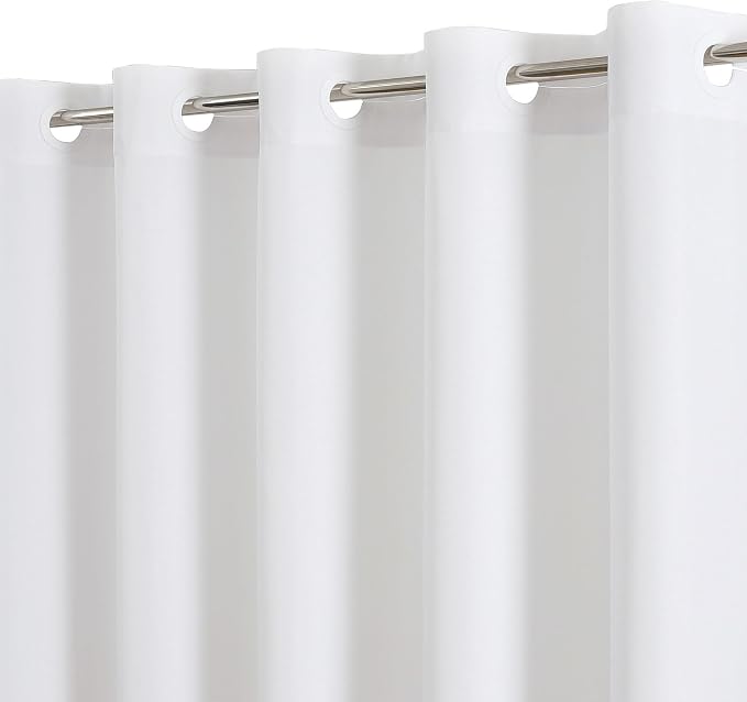 Long No Hooks & No Liner Needed Fabric Shower Curtain,71"Wx77"L,White | Linen Texture,100% Waterproof TPU Laminated Layer,Bottom Magnets,Machine Washable,Hotel Style Bathroom Curtain For Shower,Tub