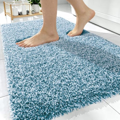 OLANLY Microfiber Soft Bathroom Rugs Mats 30x20, Peacock Blue and White