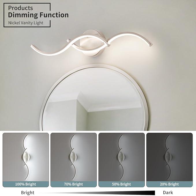 Brushed Nickel Curved 5CCT Bathroom Vanity Light Fixture Over Mirror, 23.62 inch Modern LED Wall Lamp Dimmable Bathroom Light Fixture Modern Wall Sconces