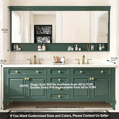 48-92IN Single/Double Sink Bathroom Vanity, Defogging Smart Mirror, Modern American Free Standing Vanity with Bathroom Cabinet