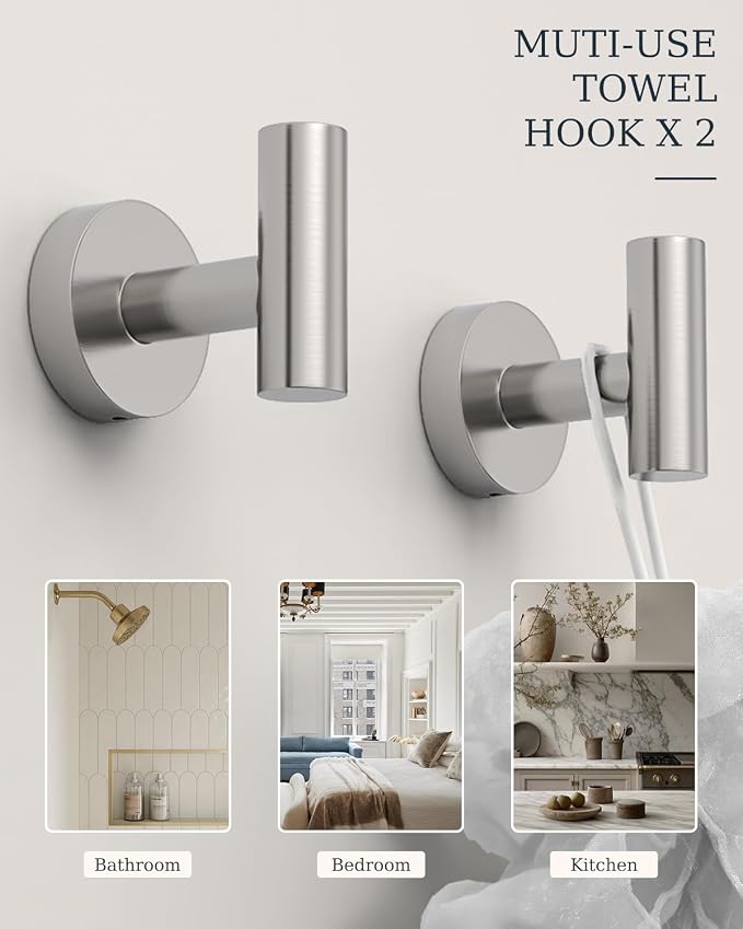 Brushed Nickel Bathroom Accessories Set SUS304 Stainless Steel 5 Pieces | Evolvegoods Bathroom Hardware Set, 26 Inch Bath Towel Bar Set, 2 Towel Hooks, Toilet Paper Holder, Towel Racks for Bathroom