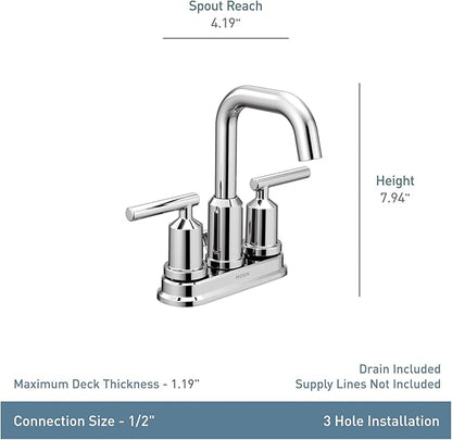 Moen Gibson Two-Handle Centerset High Arc Modern Bathroom Faucet with Drain Assembly, Matte Black, 6150BL
