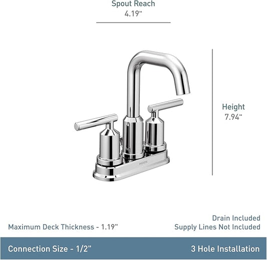 Moen Gibson Two-Handle Centerset High Arc Modern Bathroom Faucet with Drain Assembly, Matte Black, 6150BL