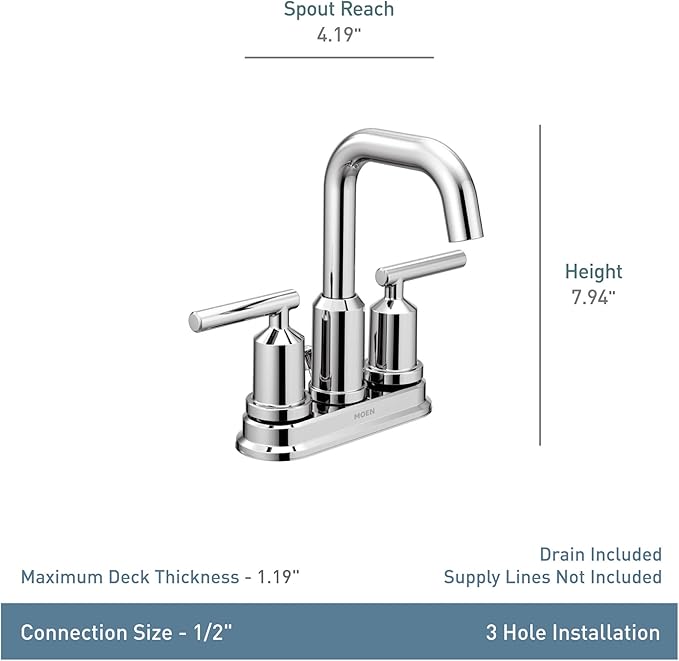 Moen WS84228 Two-Handle High Arc Bathroom Faucet, Chrome