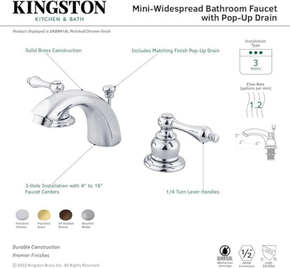 Kingston Brass GKB941AL Magellan Mini-Widespread Lavatory Faucet with Retail Pop-Up, 4-7/16 inch in Spout Reach, Polished Chrome