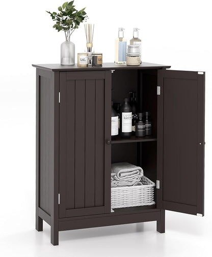 COSTWAY Bathroom Storage Cabinet, Freestanding Bathroom Organizers and Storage with Doors & Adjustable Shelf, Wooden Floor Cabinet for Home, Living Room, Entryway, Kitchen (Brown) | Storage with Doors & Adjustable Shelf, Wooden Floor Cabinet for Home, ...