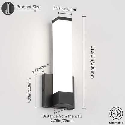 Dimmable Wall Lights for Bedroom Modern Black Indoor LED Hallway Sconces Corner Light 12" Inch Height 12W 4000K Bedside Stair Sconces Wall Lighting Lamps 110V AC.