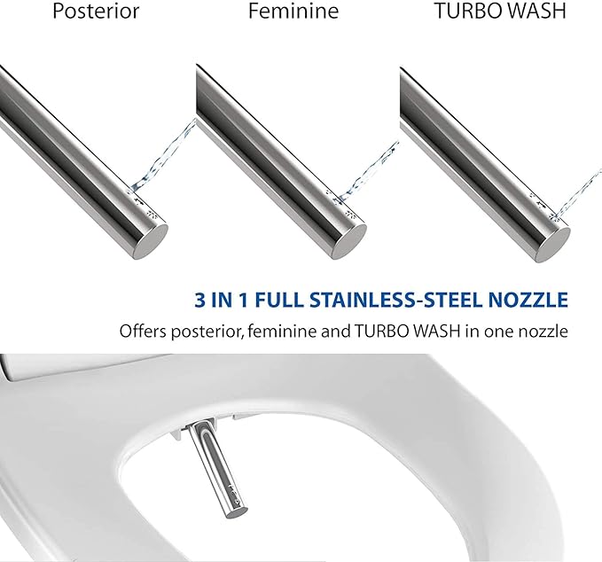 VOVO VB-6100SR Round Bidet Toilet Seat, Warm Water, LED Light, Heated Seat, White, Dryer, Stainless Steel Nozzle, Made in Korea