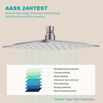 Square Rain Shower Head, High Flow Stainless Steel,Work with any decorative style，All Metal Rainfall Shower Head(Brushed Nickel, 6)
