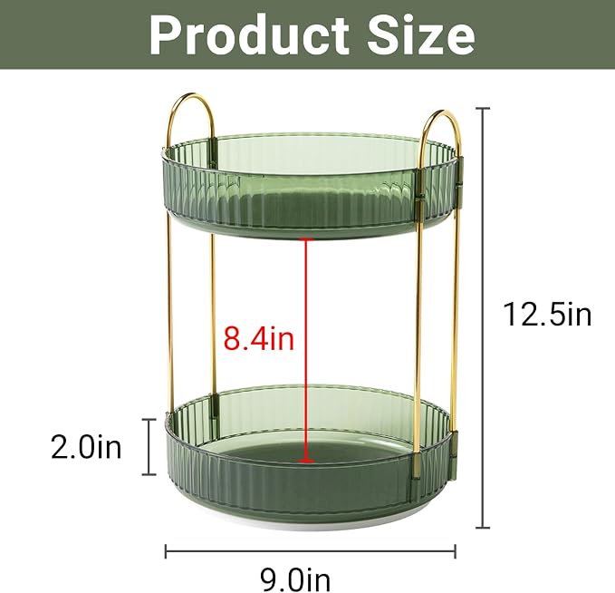 Asayuee 360 Rotating Makeup Organizer for Vanity,2 Tier Large Capacity Skincare Organizers,Bathroom Counter Organizer, Spinning Perfume Organizer & Vanity Organizer (Green-2 Tier)