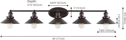 JONATHAN Y 46" Oil Rubbed Bronze 5-Light Industrial Farmhouse Metal Vanity Light Wall Sconce, Metal Shade for Bathroom Mirror, Kitchen, Entryway, LED Bulb Included (JYL7905A)