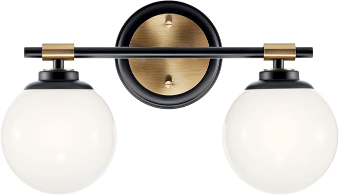 Kichler Benno 2-Light Vanity, Modern Light with Opal Glass in Black and Champagne Bronze, for Bathroom or Powder Room (8.75" x 14.75"), 55171BKCPZ